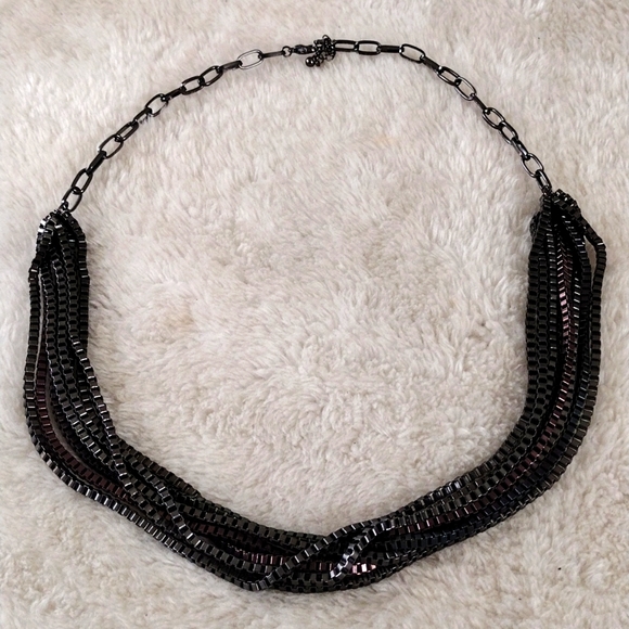 Vintage Women's Silver Gray Brown Tone Multi Strand Metal Chain Necklace - Picture 1 of 8